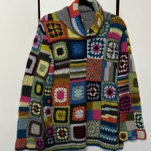 Margaret O'Leary Colorful Patchwork Cowl Mohair Blend Sweater